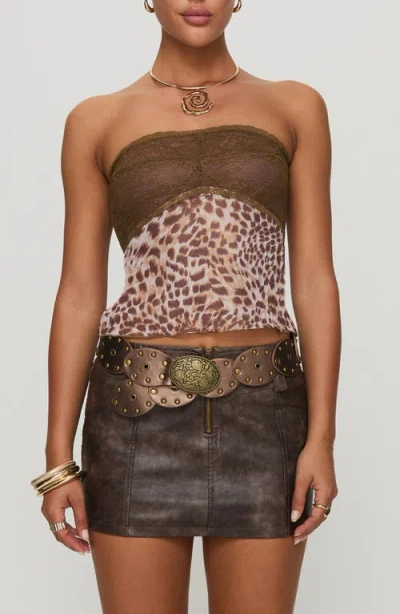 Princess Polly Art Deco Lace Strapless Top In Brown