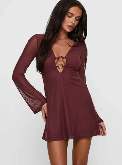 Princess Polly Artique Long Sleeve Mini Dress In Brown