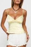 Princess Polly Aruba Embroidered Satin Camisole In Yellow