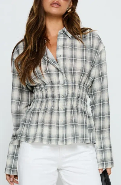 Princess Polly As You Are Check Button-up Shirt In Gray
