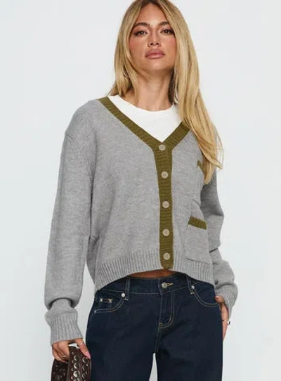 Princess Polly Atira Contrast Knit Cardigan In Gray