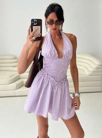 Princess Polly Attracted Halter Mini Dress In Purple Stripe