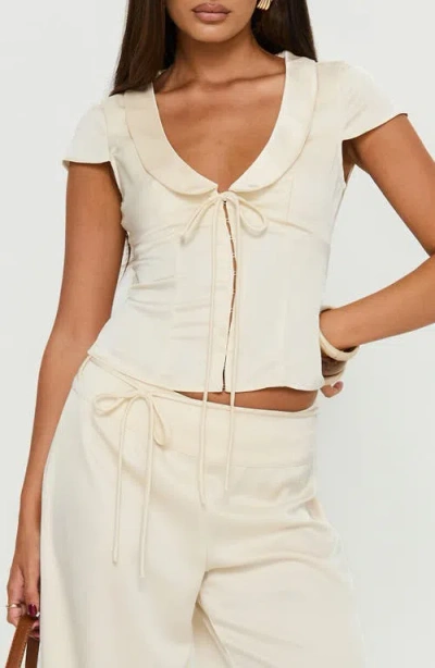 Princess Polly Aubrette Satin Collared Cap Sleeve Tie Front Detail Top In White