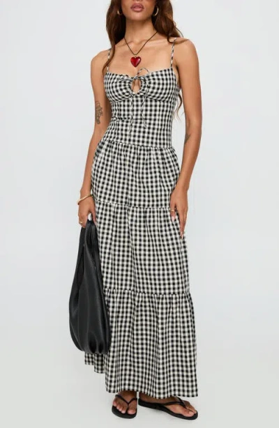 Princess Polly Avaleine Tiered Cotton Gingham Maxi Dress In Black