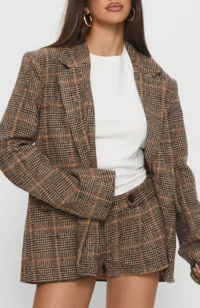Princess Polly Ayvanna Oversize Glen Plaid Blazer In Brown