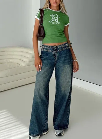 Princess Polly Baccarat Belted Denim Pant In Dark Blue