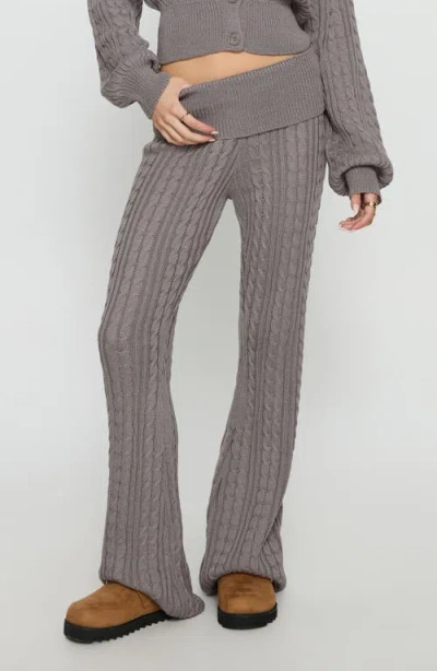 Princess Polly Baleigh Cable Stitch Foldover Pants In Gray