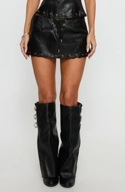 Princess Polly Barricade Grommet Faux Leather Skort In Black
