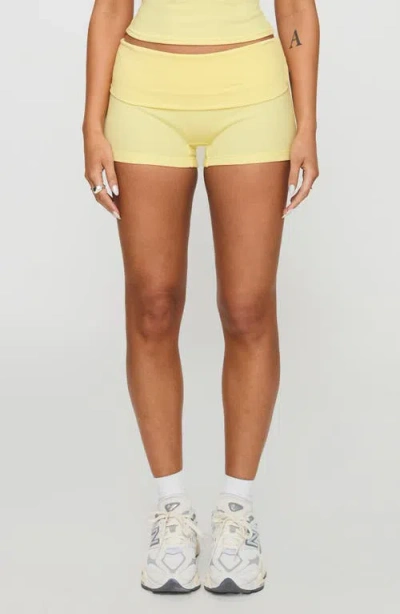 Princess Polly Baseline Foldover Rib Stretch Cotton Shorts In Yellow