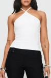 Princess Polly Baseline Rib Stretch Cotton Halter Top In White