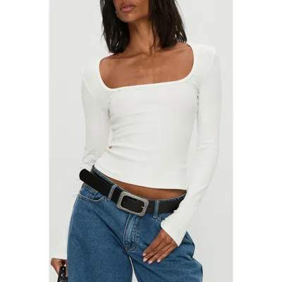Princess Polly Baseline Square Neck Long Sleeve Crop Rib Top In White