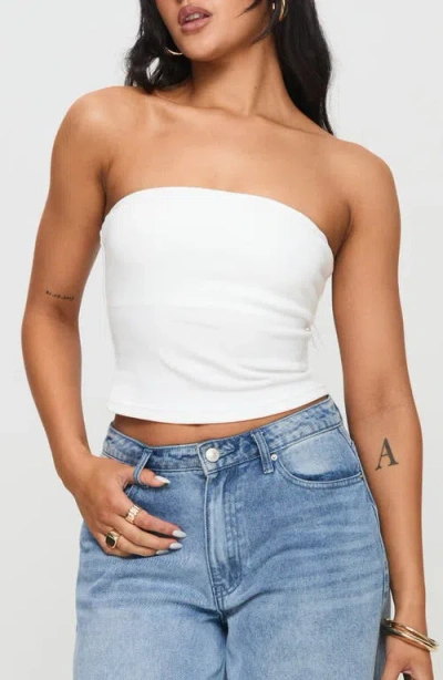 Princess Polly Baseline Strapless Rib Stretch Cotton Top In White