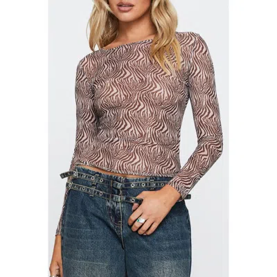 Princess Polly Believe Me Abstract Zebra Print Mesh Top In Brown