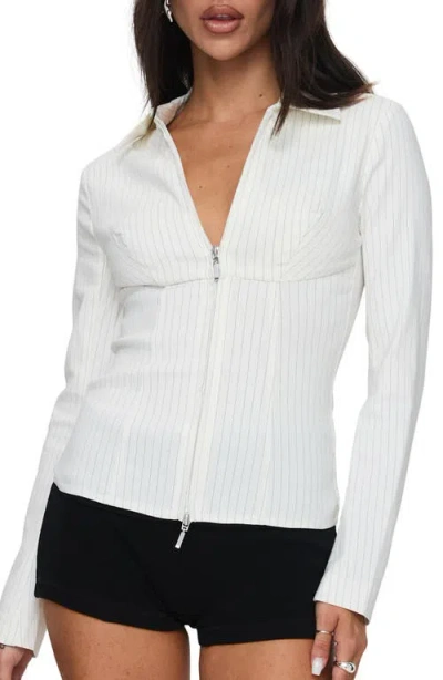 Princess Polly Bellar Pinstripe Zip Front Cotton Blend Top In White