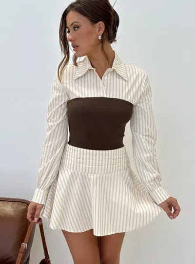 Princess Polly Belva Long Sleeve Corset Shirt Mini Dress In Brown