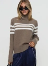 Princess Polly Bessemer Funnel Neck Knit Sweater In Mocha Stripe