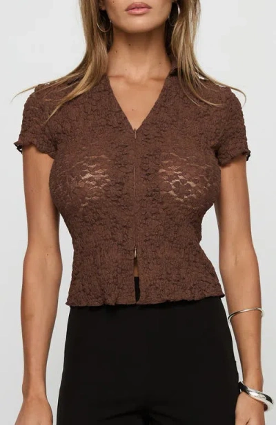 Princess Polly Best Shot Collar Lace Crop Top In Brown
