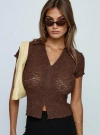 Princess Polly Best Shot Collar Lace Crop Top In Brown