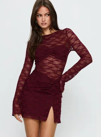 Princess Polly Best You Had Mesh Long Sleeve Mini Dress In Burgundy