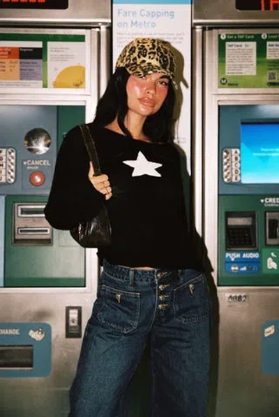 Princess Polly Big Star Knit Sweater In Black