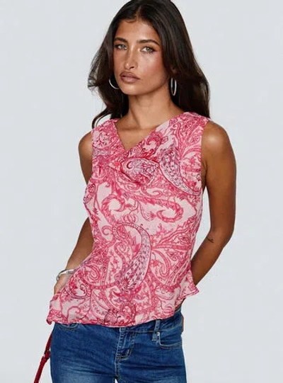 Princess Polly Blame The Rain Cowl Neck Top In Pink Paisley