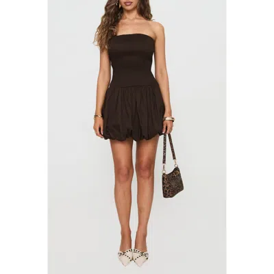 Princess Polly Bonjour Smocked Strapless Bubble Hem Minidress In Brown