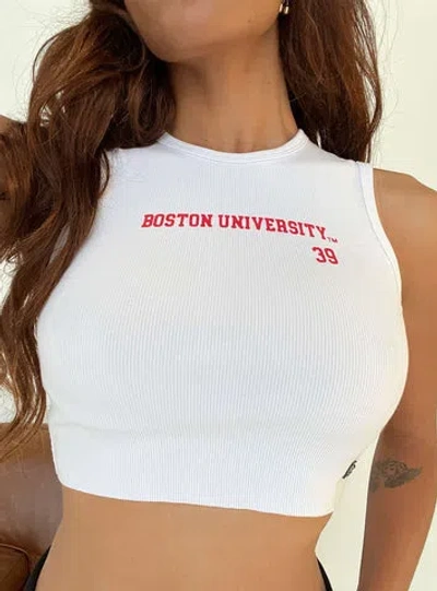 Princess Polly Boston University Cutoff Tank Top In White