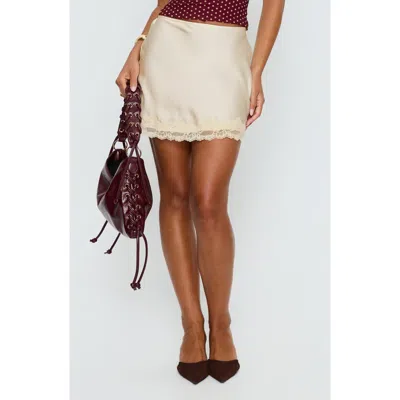 Princess Polly Brandey Lace Trim Satin Miniskirt In White