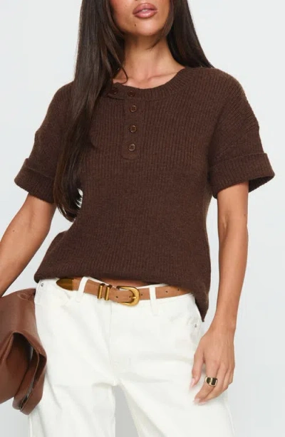 Princess Polly Brandii Short Sleeve Henley Sweater In Brown
