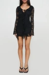 Princess Polly Braun Embroidered Lace Long Sleeve Minidress In Black