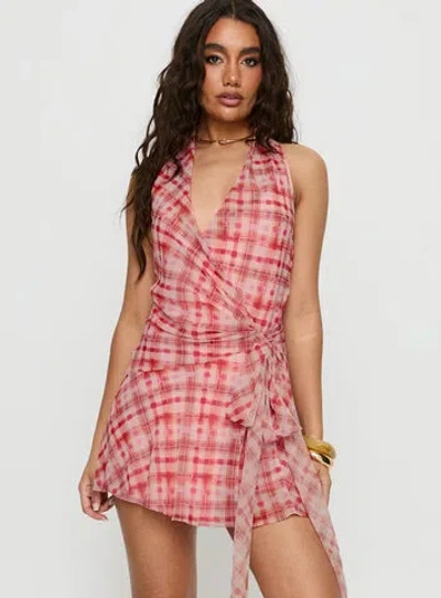 Princess Polly Brissa Halter Wrap Mini Dress Brown In Multi