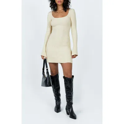 Princess Polly Brownhall Long Sleeve Rib Minidress In Beige