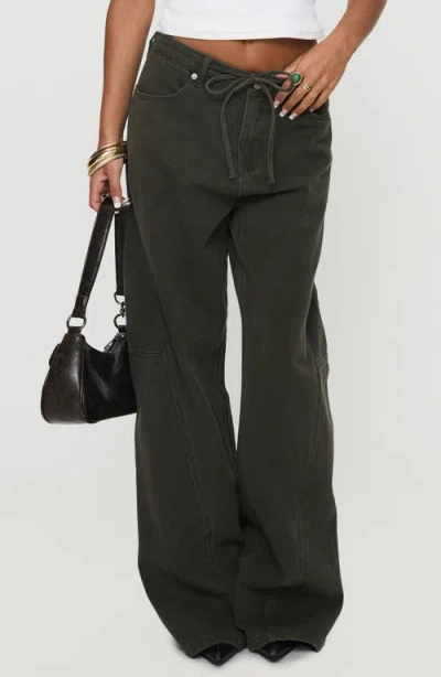 Princess Polly Bruiser Tie Waist Mid Rise Wide Leg Jeans