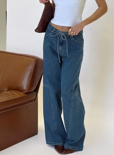 Princess Polly Bruiser Tie Waist Mid Rise Wide Leg Jeans In Blue
