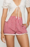 Princess Polly Bruncheon Check Lace Trim Shorts In Red/white