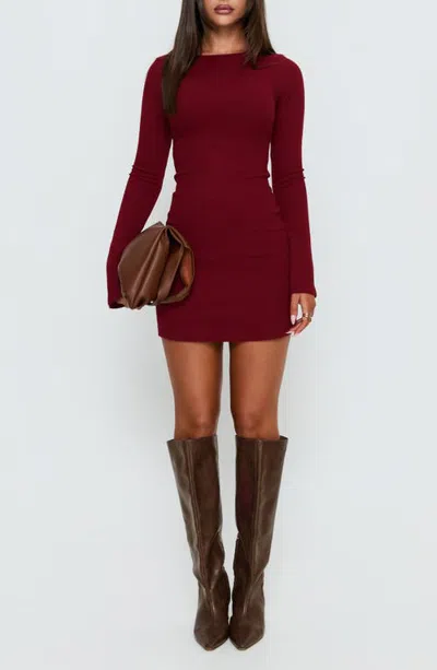 Princess Polly Bryanna Long Sleeve Rib Knit Minidress In Red