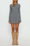 Princess Polly Bryanna Stripe Stretch Cotton Knit Minidress In Gray