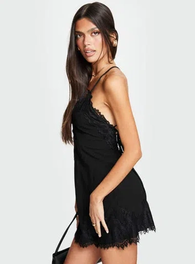 Princess Polly Call My Lover Lace Slip Mini Dress In Black
