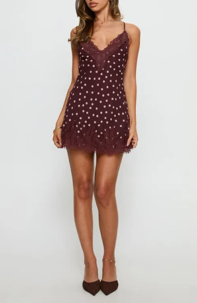 Princess Polly Call My Lover Polka Dot Mini Slipdress In Brown