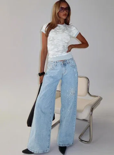 Princess Polly Candi Mid Rise Wide Leg Studded Jeans In Blue