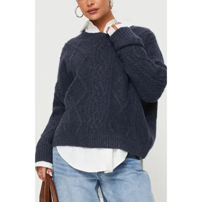 Princess Polly Canlish Cable Stitch Sweater In Navy