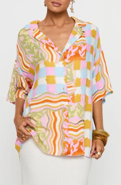 Princess Polly Caraliia Abstract Print Oversize Camp Shirt In Yellow Multi