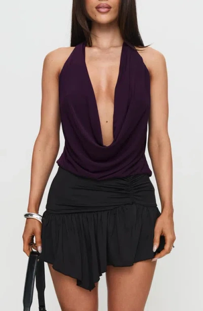 Princess Polly Carefree Days Plunge Cowl Neck Halter Top In Purple