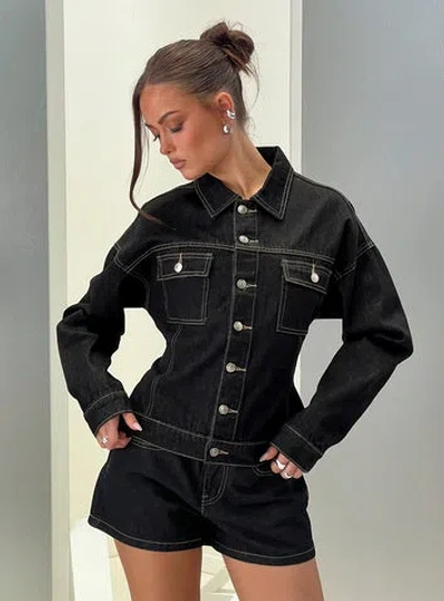 Princess Polly Caresse Cinched Denim Jacket In Blue