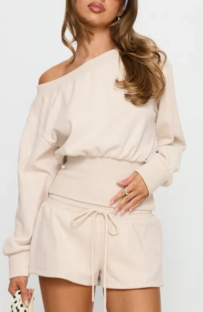 Princess Polly Cassey Off The Shoulder Slouchy Sweatshirt In Neutral