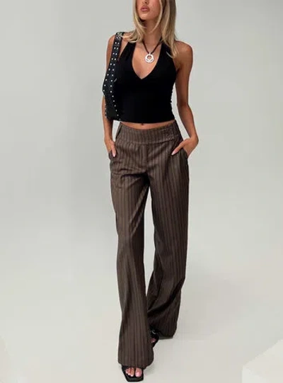 Princess Polly Cedars Low Rise Pant In Brown Stripe
