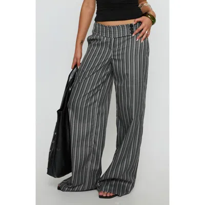 Princess Polly Cedars Stripe Low Rise Wide Leg Pants In Gray