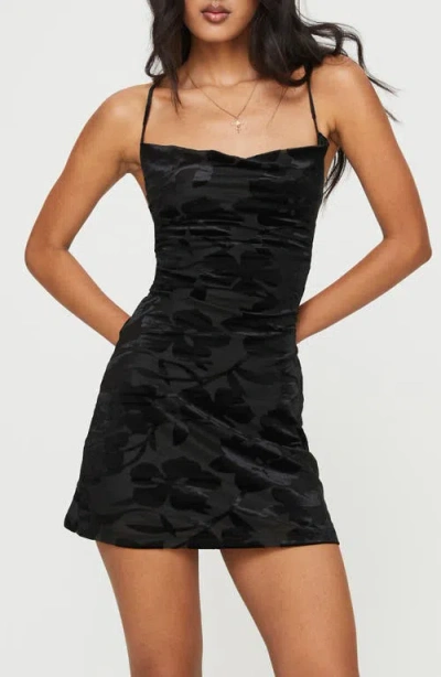 Princess Polly Celena Floral Burnout Velvet Minidress In Black
