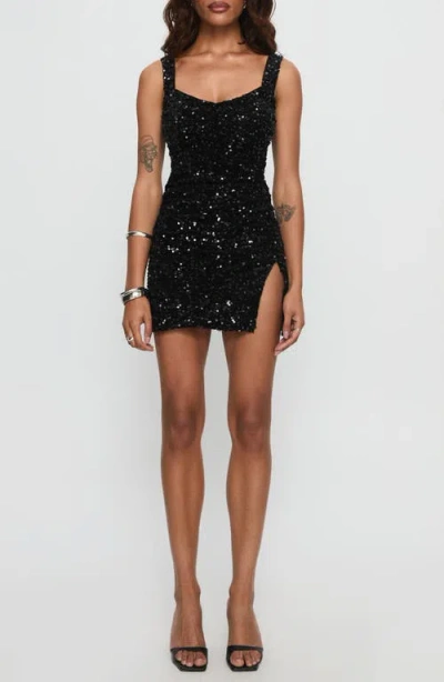 Princess Polly Centerfold Sequin Cocktail Minidress In Black