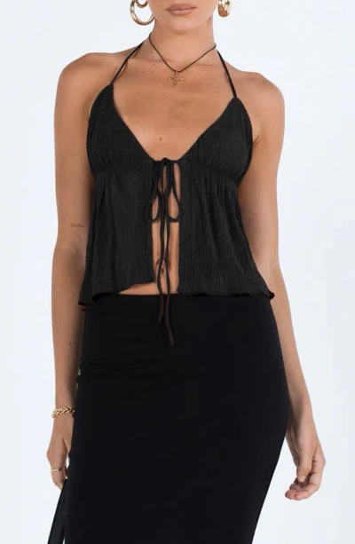 Princess Polly Chantria Split Tie Front Halter Top In Black